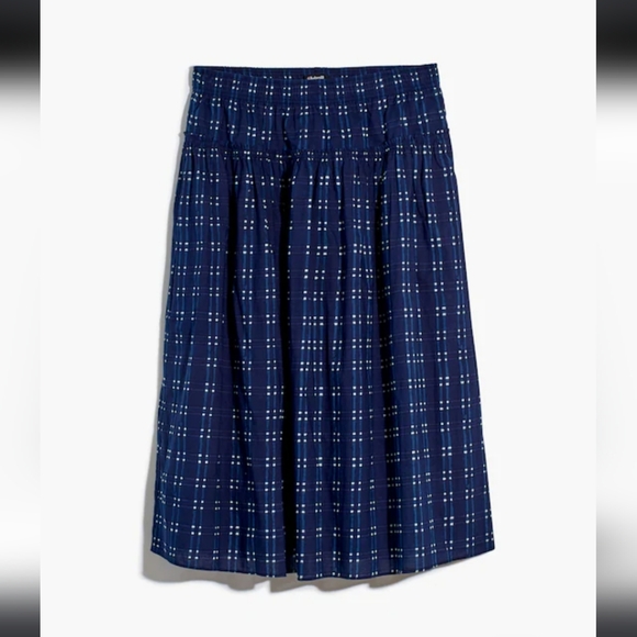 Madewell Pull-On Midi Skirt in Shibori Indigo Plaid Size M Cotton - Picture 2 of 12